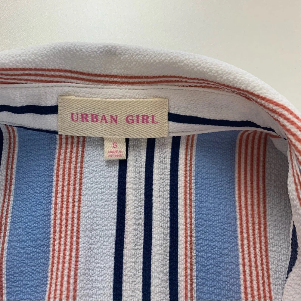 Urban Girl Women’s Belted Cargo Shirt Dress Tunic Mini Tie Waist Stripe Small - Picture 6 of 16